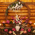 One of the hearths in The Main Lodge decorated for a wedding (Click for larger image.)