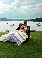 Newlyweds relax on the shore of Lake Wallace in Vermont's Northeast Kingdom - Sarah Sanville Photography - Click for larger image