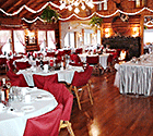 The main lodge set up for a Vermont wedding reception (Click for larger image.)