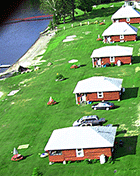 Jackson's lakeside log cabins as seen from a helcopter (Click for larger image.)